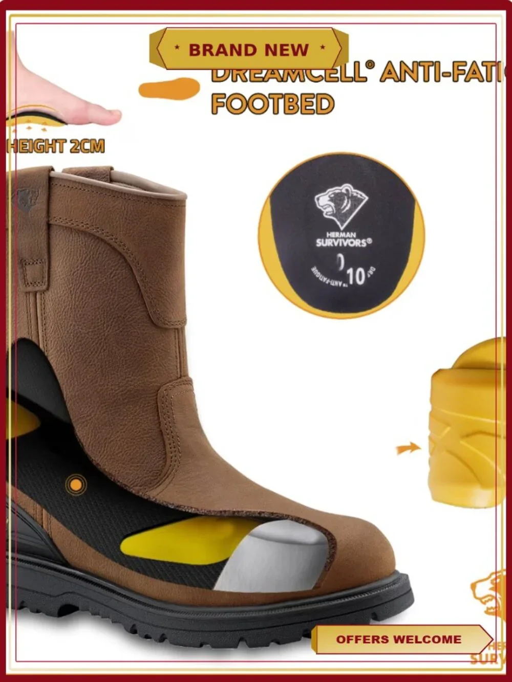 Men's Steel Toe Waterproof Pull On Work Boots Full Grain Leather